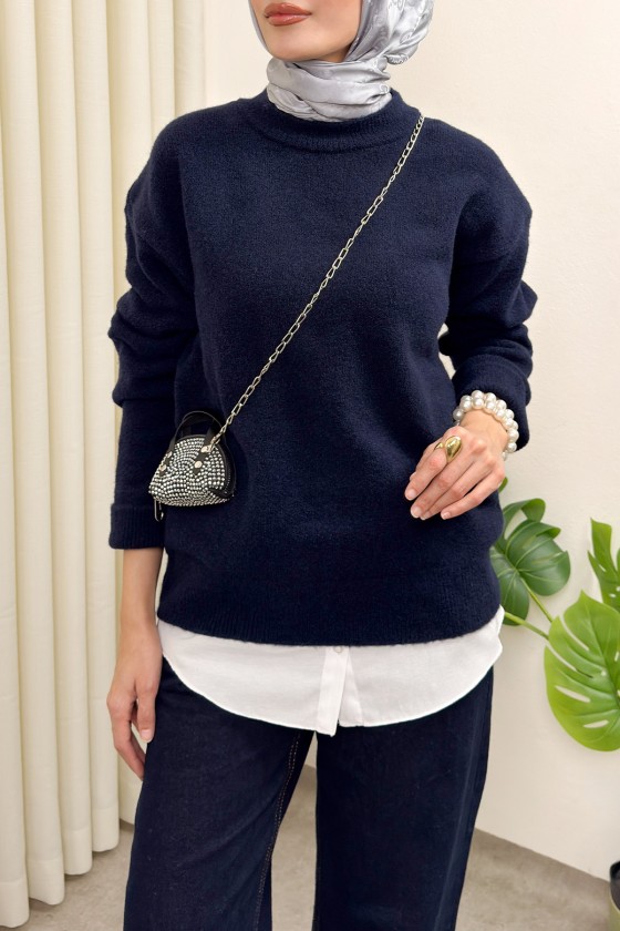 Yumuşak Dokulu Oversize Triko Kazak 07320 - LACİVERT