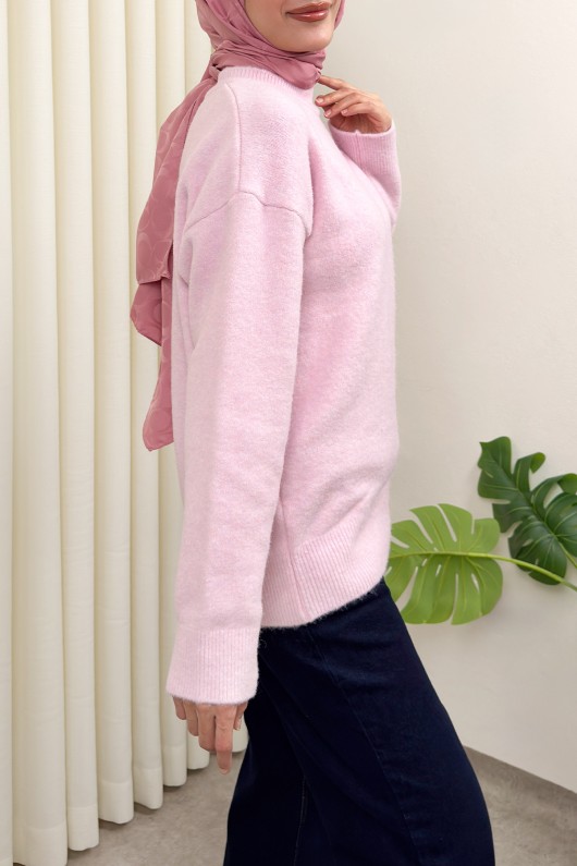 Yumuşak Dokulu Oversize Triko Kazak 07320 - PEMBE Yumuşak Dokulu Oversize Triko Kazak 07320 - PEMBE