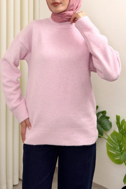 Yumuşak Dokulu Oversize Triko Kazak 07320 - PEMBE Yumuşak Dokulu Oversize Triko Kazak 07320 - PEMBE