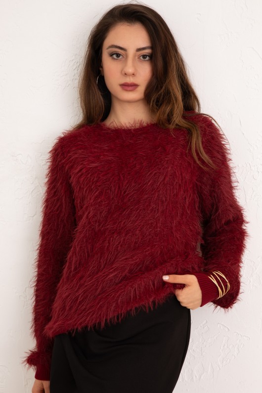 Kayık Yaka Sakallı Triko Kazak 07359 - BORDO