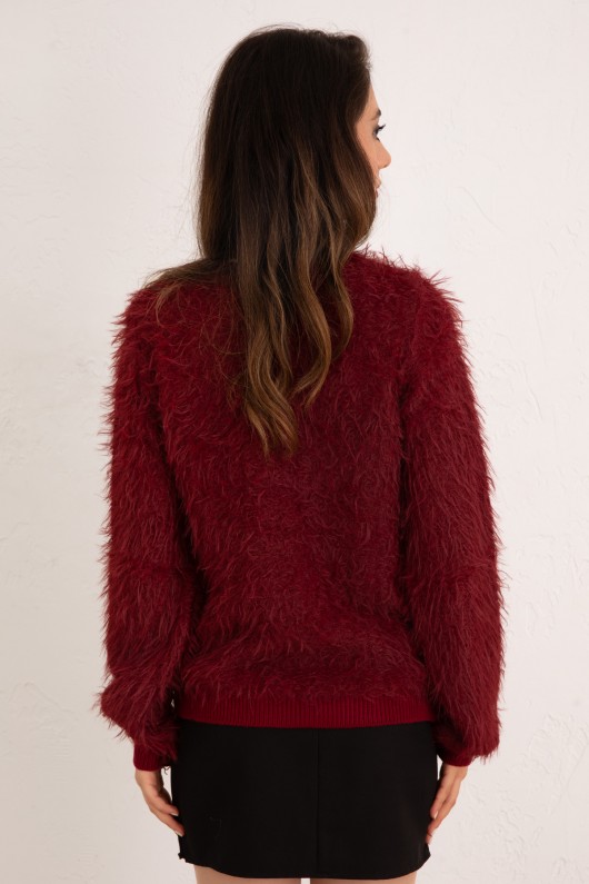 Kayık Yaka Sakallı Triko Kazak 07359 - BORDO