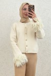 Kolları Püskül Detaylı Triko Hırka 07380 - EKRU