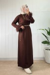 Kolları Püsküllü Triko Elbise 07409 - KAHVERENGİ