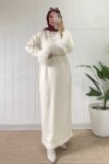 Kolları Püsküllü Triko Elbise 07409 - KREM