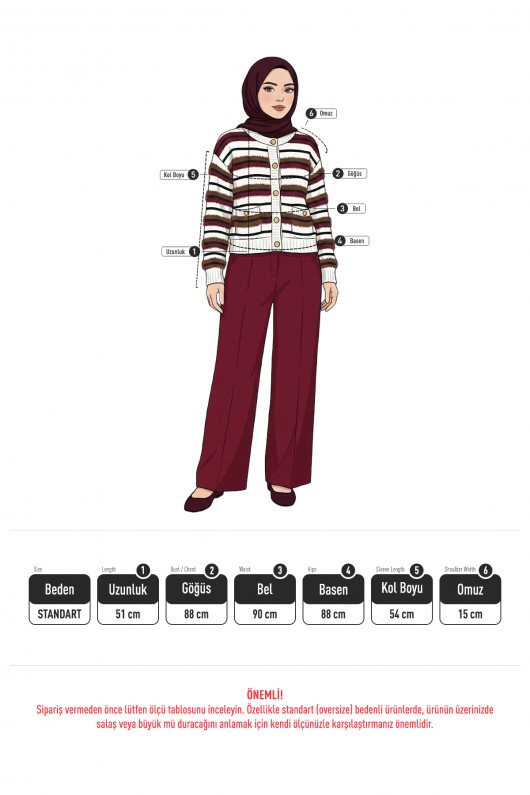 Çizgili Düğmeli Triko Hırka 07417 - KAHVERENGİ