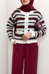 Çizgili Düğmeli Triko Hırka 07417 - BORDO