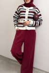 Çizgili Düğmeli Triko Hırka 07417 - BORDO