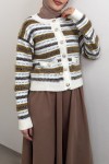 Çizgili Düğmeli Triko Hırka 07417 - KAHVERENGİ