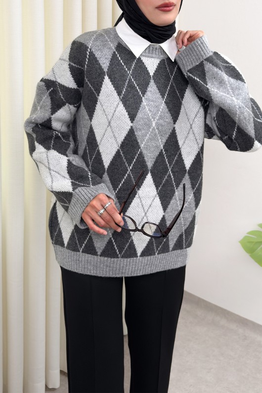 Baklava Desenli Kazak 07424 - GRİ Baklava Desenli Kazak 07424 - GRİ