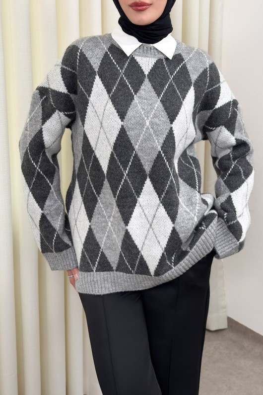 Baklava Desenli Kazak 07424 - GRİ Baklava Desenli Kazak 07424 - GRİ