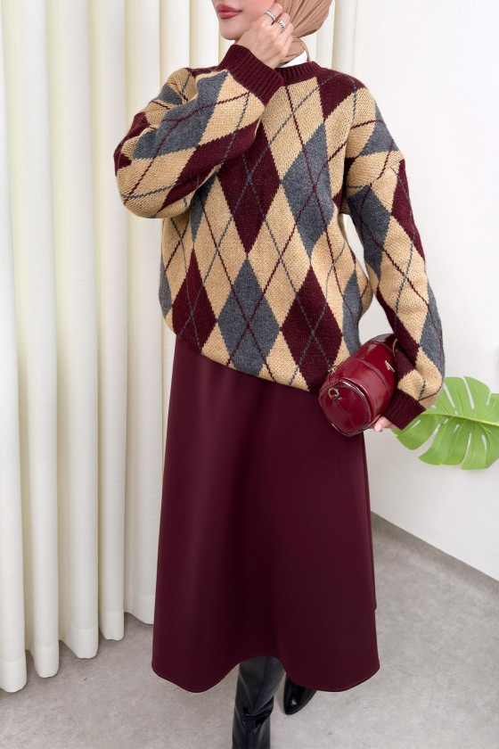 Baklava Desenli Kazak 07424 - VİZON Baklava Desenli Kazak 07424 - VİZON