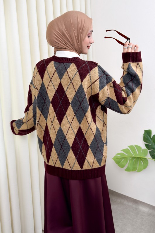 Baklava Desenli Kazak 07424 - VİZON