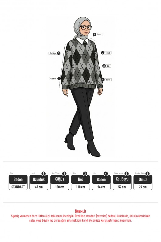Baklava Desenli Kazak 07424 - GRİ Baklava Desenli Kazak 07424 - GRİ