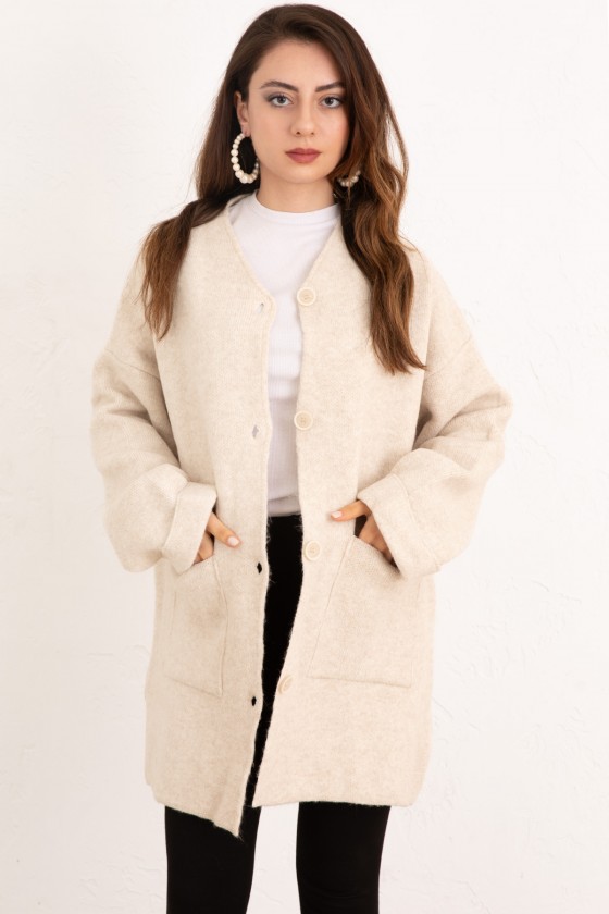 Cepli Triko Hırka 07446 - EKRU