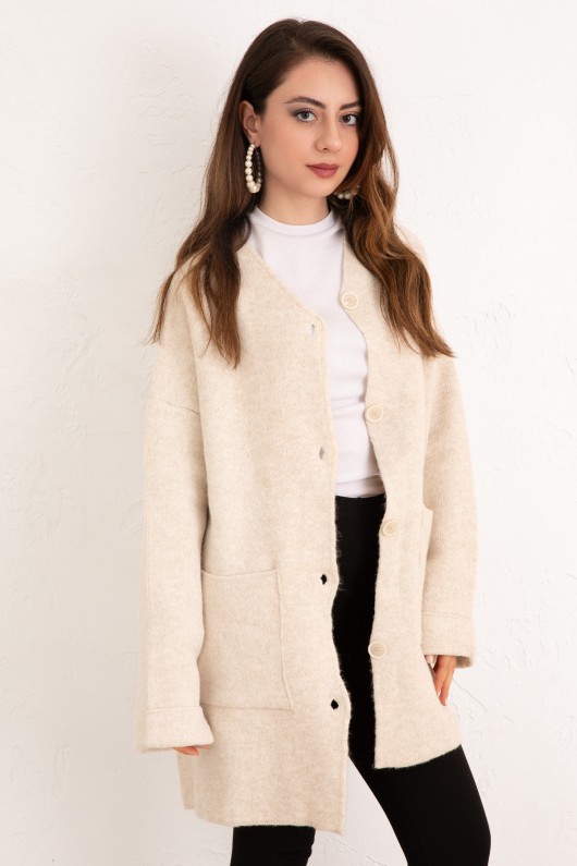 Cepli Triko Hırka 07446 - EKRU