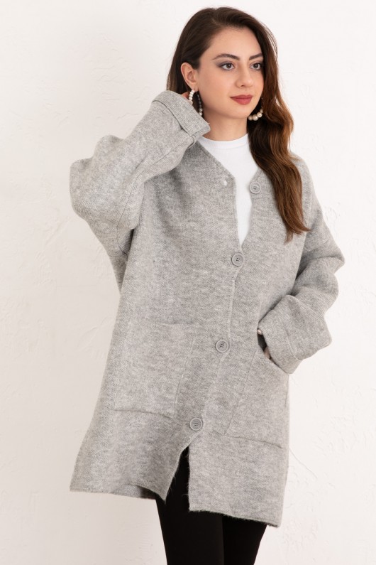 Cepli Triko Hırka 07446 - GRİ