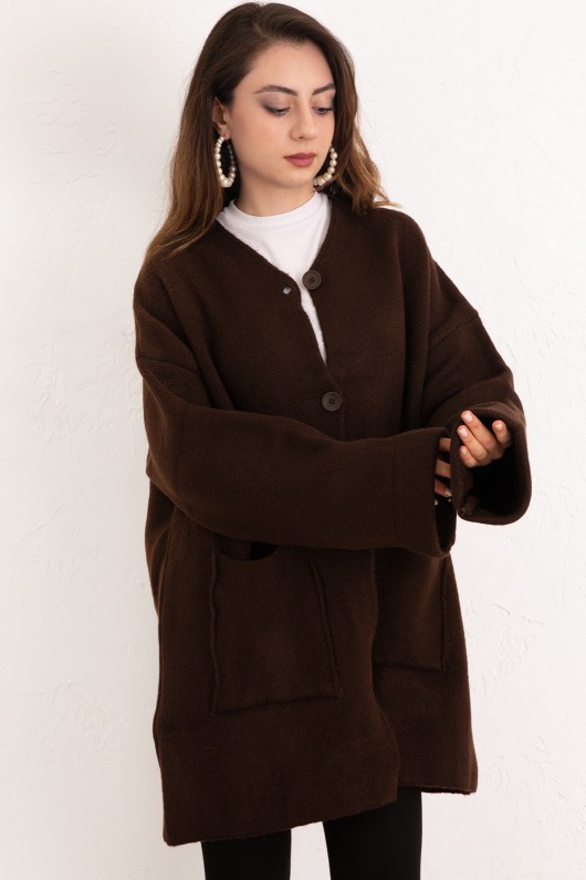 Cepli Triko Hırka 07446 - KAHVERENGİ