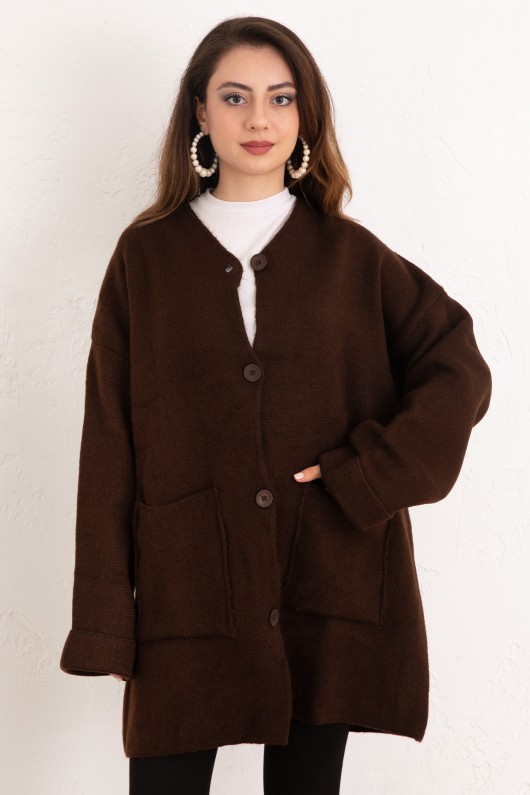 Cepli Triko Hırka 07446 - KAHVERENGİ