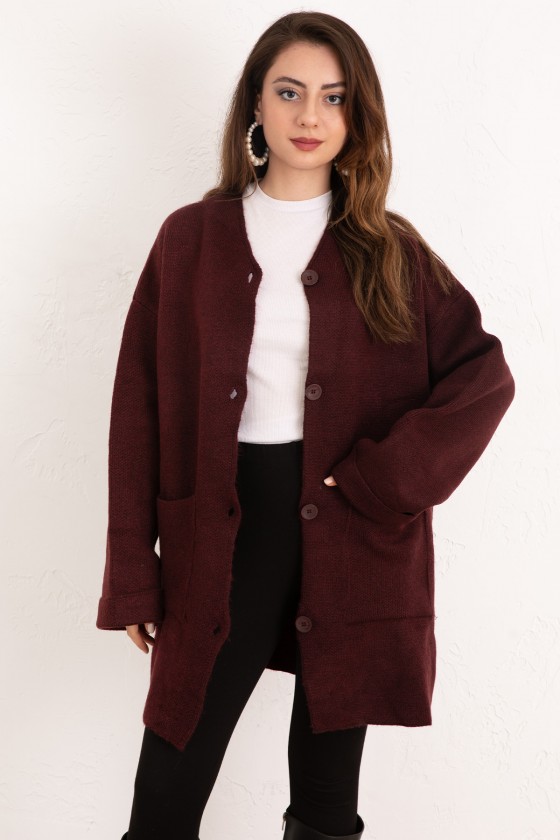 Cepli Triko Hırka 07446 - BORDO