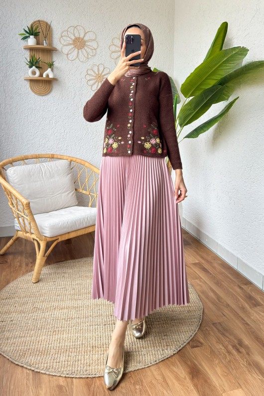 Nakışlı Triko Hırka 10002 - KAHVERENGİ