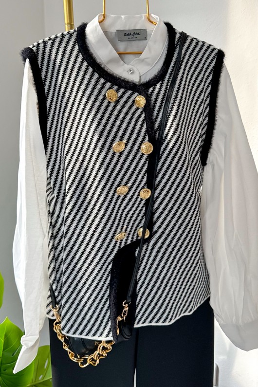 Düğmeli Triko Yelek 10013 - SİYAH