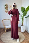 Punto Detaylı Triko Elbise 11040 - BORDO