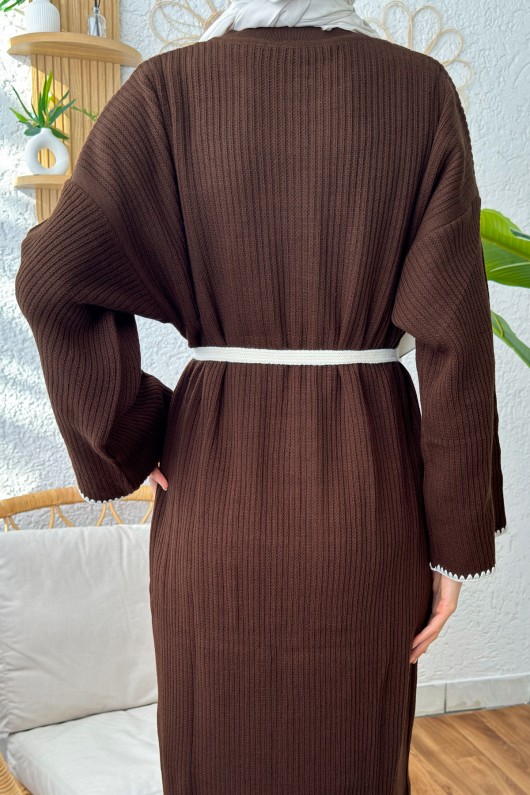 Punto Detaylı Triko Elbise 11040 - KAHVERENGİ