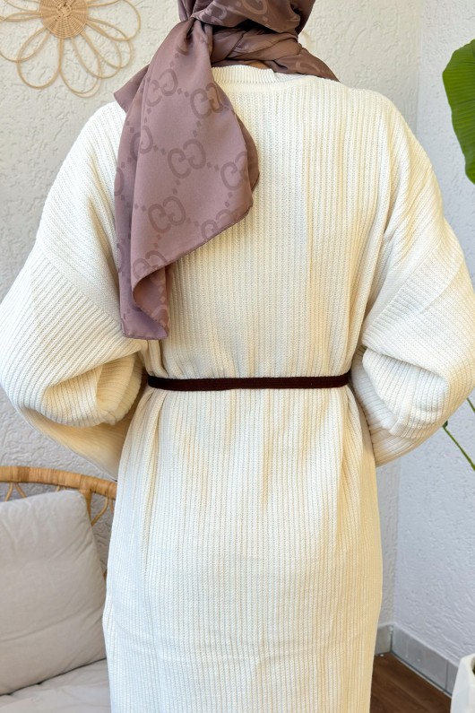 Punto Detaylı Triko Elbise 11040 - KREM