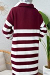 Çizgili Triko Elbise 11042 - BORDO