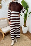 Çizgili Triko Elbise 11042 - KAHVERENGİ
