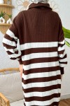 Çizgili Triko Elbise 11042 - KAHVERENGİ