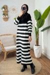 Çizgili Triko Elbise 11042 - SİYAH