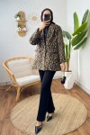 Leopar Desen Tek Düğme Ceket 14116 - TAŞ RENGİ