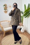Leopar Desen Tek Düğme Ceket 14116 - TAŞ RENGİ