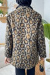 Leopar Desen Tek Düğme Ceket 14116 - TAŞ RENGİ