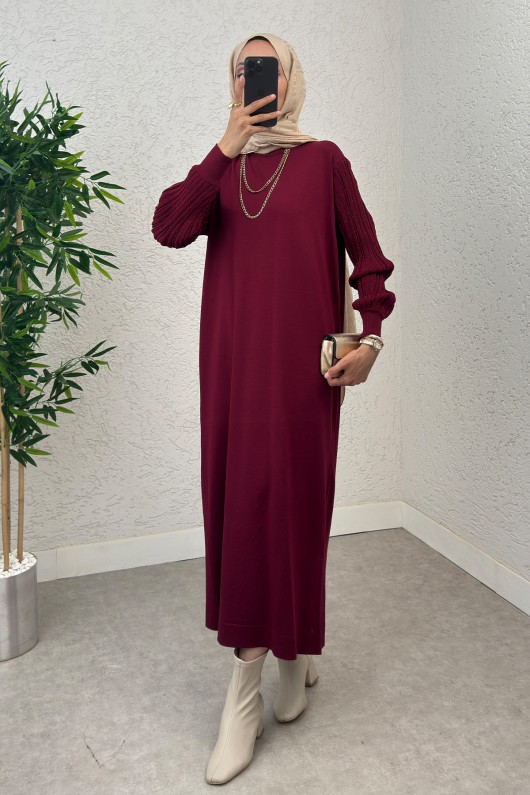 Kolları Simli Triko Elbise 14500 - BORDO