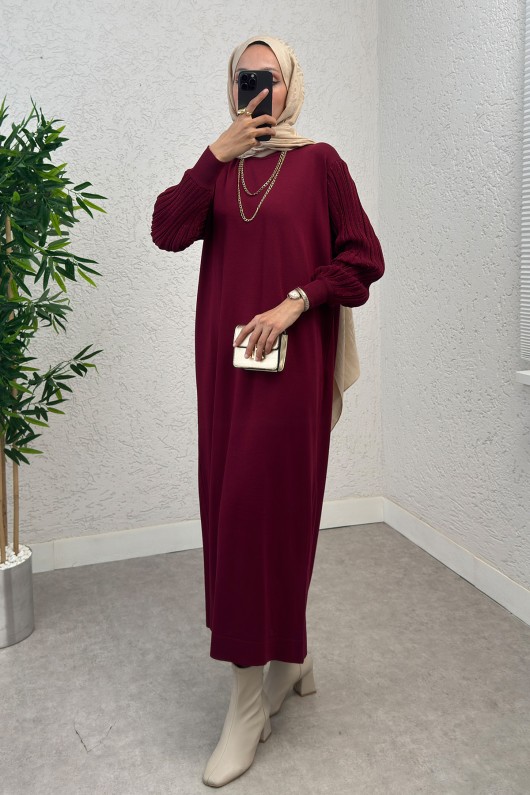 Kolları Simli Triko Elbise 14500 - BORDO