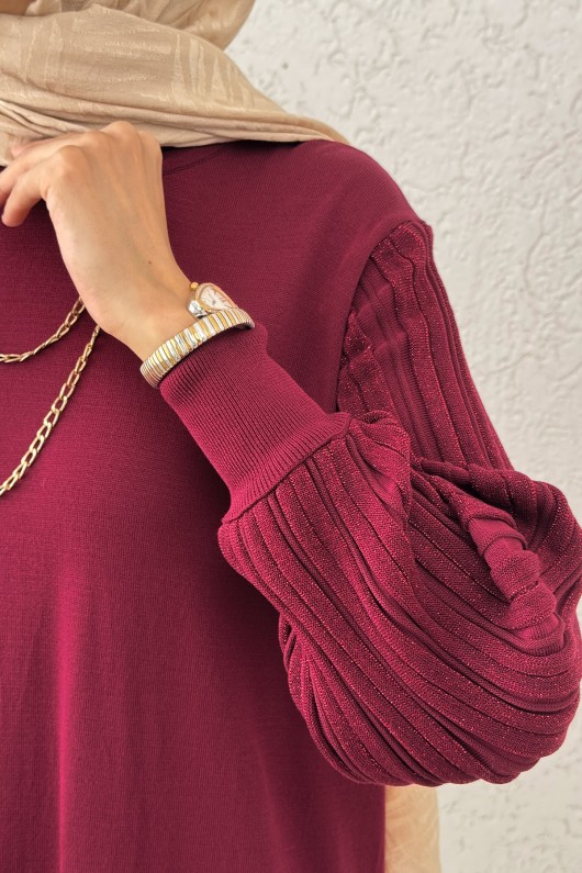 Kolları Simli Triko Elbise 14500 - BORDO