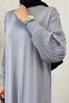 Kolları Simli Triko Elbise 14500 - GRİ Kolları Simli Triko Elbise 14500 - GRİ