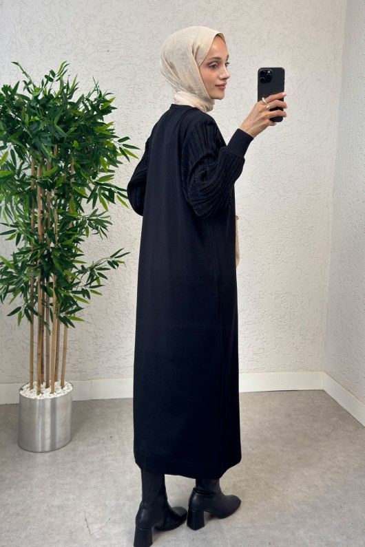 Kolları Simli Triko Elbise 14500 - SİYAH