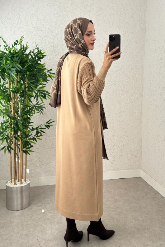 Kolları Simli Triko Elbise 14500 - VİZON