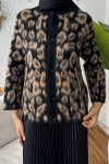 Leopar Desen Sakallı Triko Hırka 1455 - TABA Leopar Desen Sakallı Triko Hırka 1455 - TABA