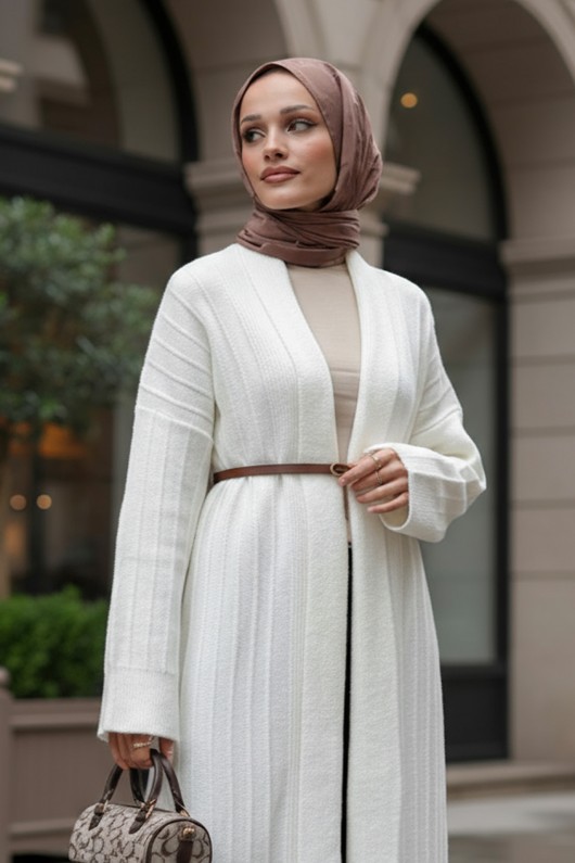 Uzun Triko Hırka 1515 - BEYAZ