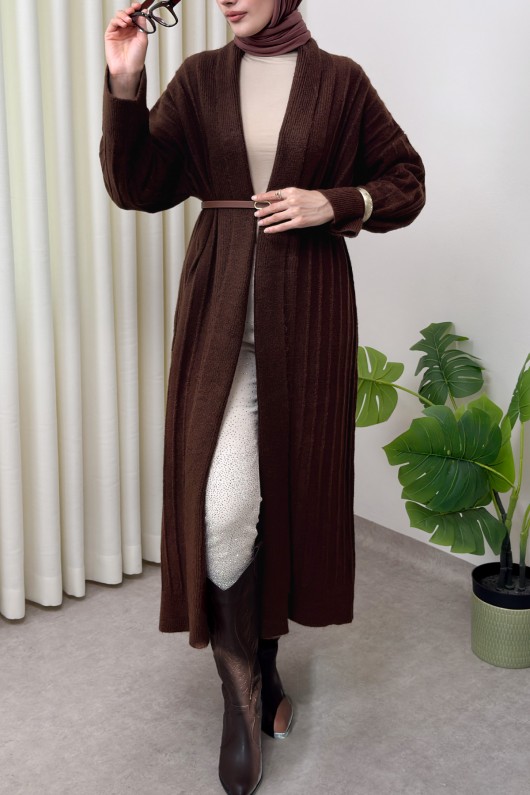 Uzun Triko Hırka 1515 - KAHVERENGİ Uzun Triko Hırka 1515 - KAHVERENGİ