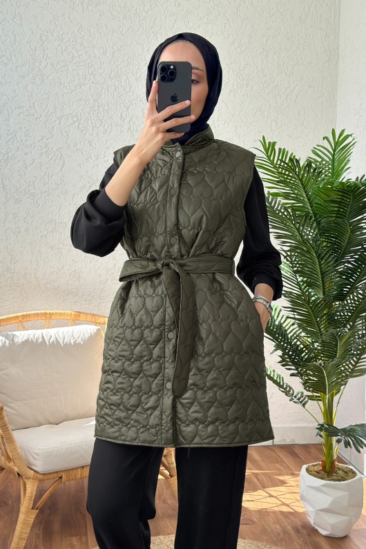 1521 Kuşaklı Kapitone Yelek - KOYU HAKİ 1521 Kuşaklı Kapitone Yelek - KOYU HAKİ