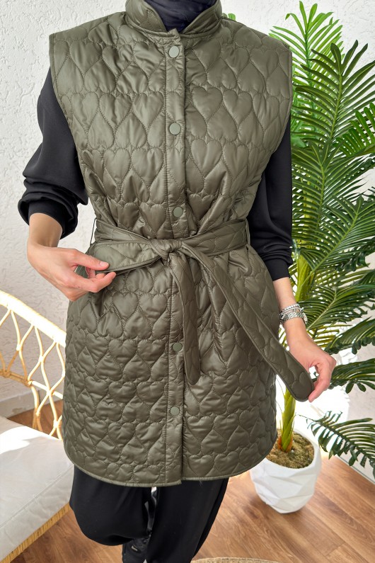 1521 Kuşaklı Kapitone Yelek - KOYU HAKİ 1521 Kuşaklı Kapitone Yelek - KOYU HAKİ