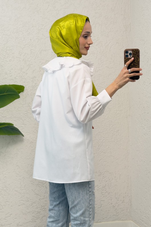 Fırfır Yakalı Tesettür Tunik 1596 - BEYAZ