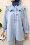 Fırfır Yakalı Tesettür Tunik 1596 - BEBE MAVİSİ