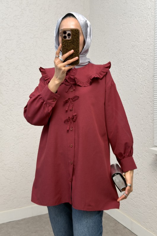 Fırfır Yakalı Tesettür Tunik 1596 - BORDO