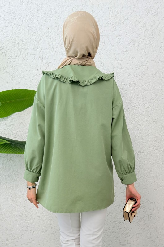 Fırfır Yakalı Tesettür Tunik 1596 - HAKİ Fırfır Yakalı Tesettür Tunik 1596 - HAKİ